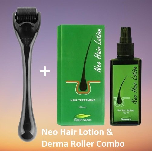 Neo Hair Lotion and Derma Roller Combo, Hair Growth Formula, 120ML Bottle, Made in Thailand, Hair Care, Derma Roller for Hair Growth, mighty baazar